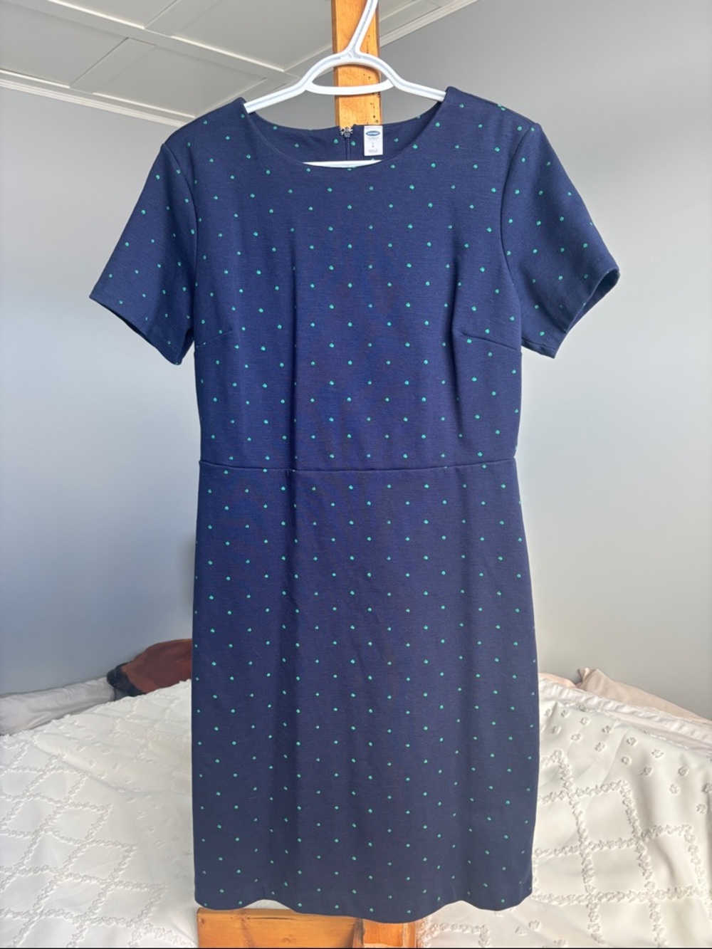 Navy Blue Short Sleeve Polka Dot Dress